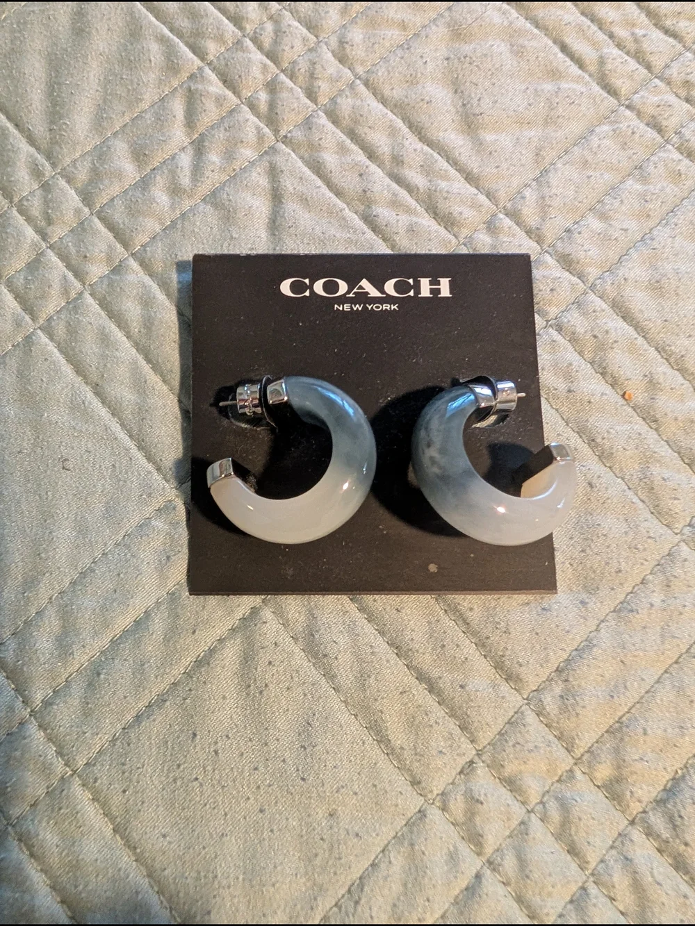 COACH New York Grey Lucite Hoop Earrings - Picture 1 of 2